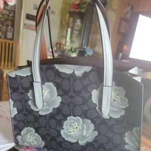 Coach black floral tote Signature line